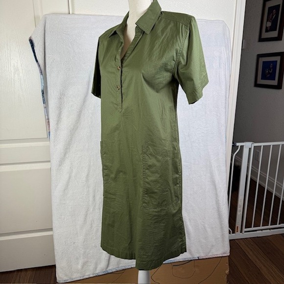 Yerse Short Sleeve Henley Shirt Dress Speckled Olive Green XS - Picture 4 of 12